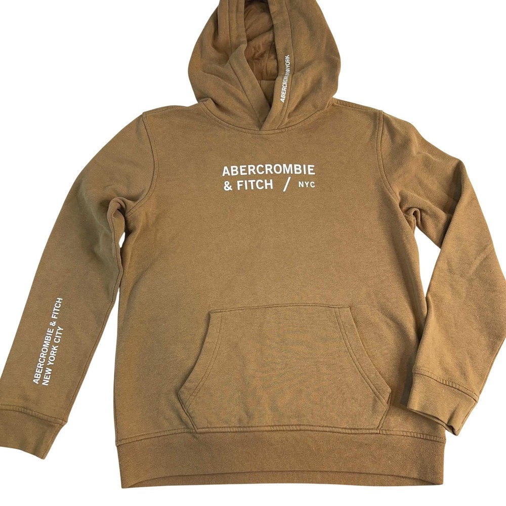Abercrombie Kids Brown Logo Pullover Hoodie Sweatshirt Size 13/14 NYC Graphic